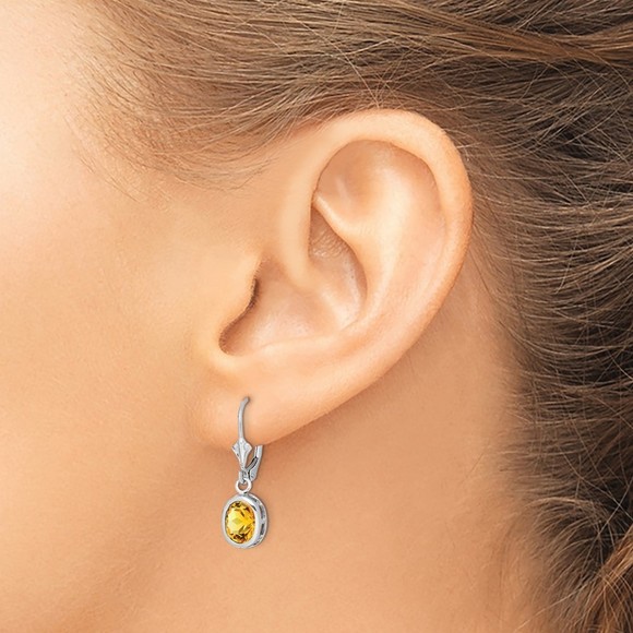 925 Sterling Silver 8x6mm Oval Citrine Leverback Earrings 28 x 9 mm - Picture 3 of 4